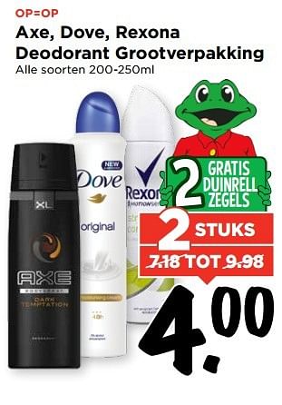 Aanbiedingen Axe, dove, rexona deodorant grootverpakking - Huismerk Vomar - Geldig van 14/05/2017 tot 20/05/2017 bij Vomar