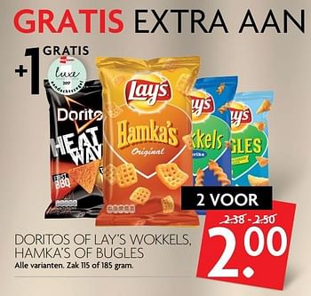 Aanbiedingen Doritos of lay`s wokkels, hamka`s of bugles - Huismerk - Deka Markt - Geldig van 14/05/2017 tot 20/05/2017 bij Deka Markt