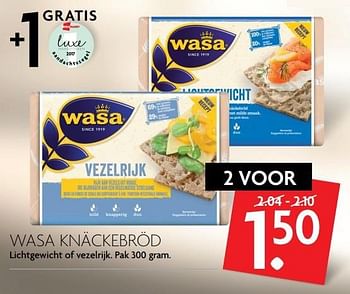 Aanbiedingen Wasa knäckebröd lichtgewicht of vezelrijk - Wasa - Geldig van 14/05/2017 tot 20/05/2017 bij Deka Markt
