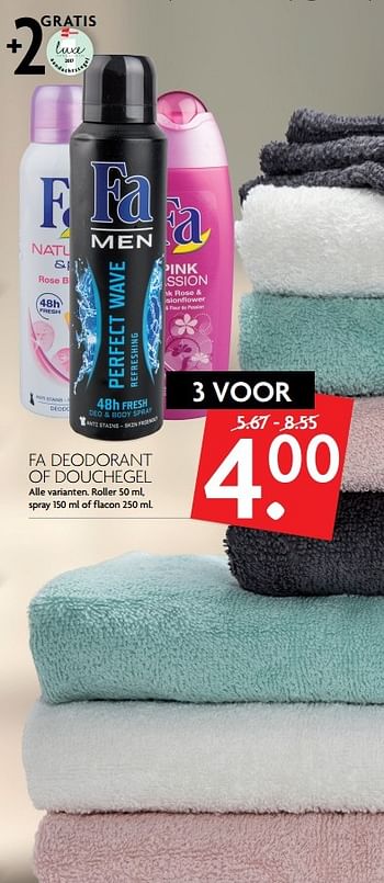 Aanbiedingen Fa deodorant of douchegel - Fa - Geldig van 14/05/2017 tot 20/05/2017 bij Deka Markt