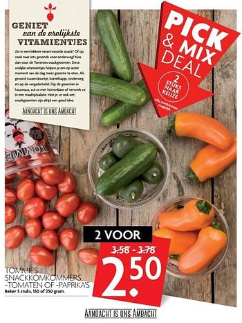 Aanbiedingen Tommies snackkomkommers, -tomaten of -paprika`s - Tommies - Geldig van 14/05/2017 tot 20/05/2017 bij Deka Markt