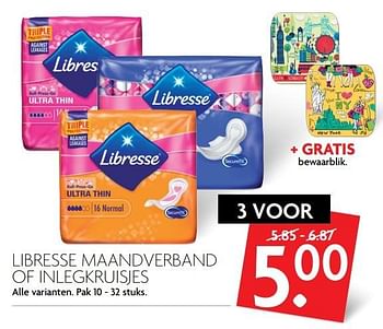 Aanbiedingen Libresse maandverband of inlegkruisjes - Libresse - Geldig van 14/05/2017 tot 20/05/2017 bij Deka Markt