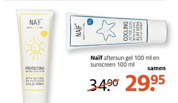 Aanbiedingen Naïf aftersun gel 100 ml en sunscreen - Naif Baby - Geldig van 08/05/2017 tot 21/05/2017 bij Etos