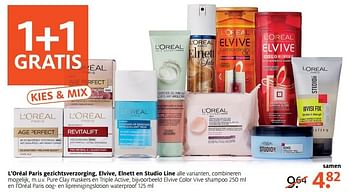 Aanbiedingen Elvive color vive shampoo en l`oréal paris oog- en lipreinigingslotion waterproof - L'Oreal Paris - Geldig van 08/05/2017 tot 21/05/2017 bij Etos