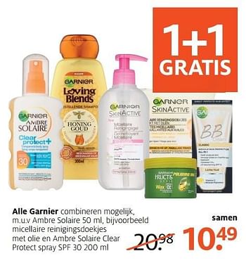 Aanbiedingen Micellaire reinigingsdoekjes met olie en ambre solaire clear protect spray spf 30 - Garnier - Geldig van 08/05/2017 tot 21/05/2017 bij Etos