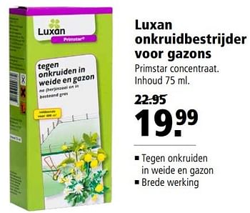 Aanbiedingen Luxan onkruidbestrijder voor gazons - Luxan - Geldig van 08/05/2017 tot 21/05/2017 bij Welkoop