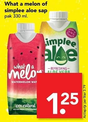 Aanbiedingen What a melon of simplee aloe sap - Huismerk deen supermarkt - Geldig van 14/05/2017 tot 20/05/2017 bij Deen Supermarkten