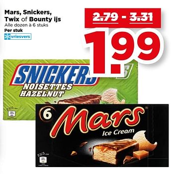 Aanbiedingen Mars, snickers, twix of bounty ijs - Mars Snacks - Geldig van 14/05/2017 tot 20/05/2017 bij Plus