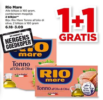Aanbiedingen 1+1 gratis rio mare tonno all`olio di oliva - Rio Mare - Geldig van 14/05/2017 tot 20/05/2017 bij Plus