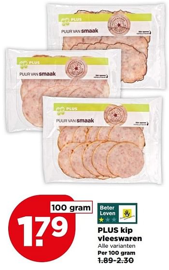 Aanbiedingen Plus kip vleeswaren - Huismerk - Plus - Geldig van 14/05/2017 tot 20/05/2017 bij Plus