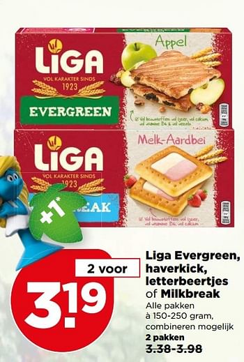 Aanbiedingen Liga evergreen, haverkick, letterbeertjes of milkbreak - Liga - Geldig van 14/05/2017 tot 20/05/2017 bij Plus