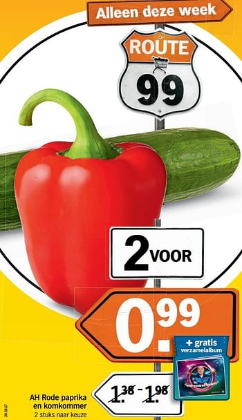 Aanbiedingen Ah rode paprika en komkommer - Huismerk - Albert Heijn - Geldig van 14/05/2017 tot 21/05/2017 bij Albert Heijn