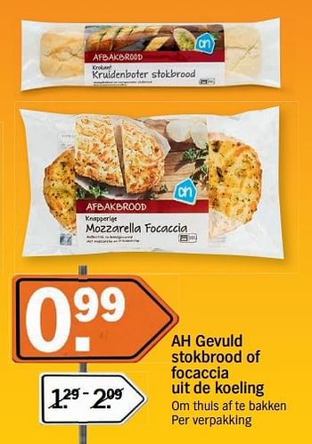 Aanbiedingen Ah gevuld stokbrood of focaccia uit de koeling om thuis af te bakken per verpakking - Huismerk - Albert Heijn - Geldig van 14/05/2017 tot 21/05/2017 bij Albert Heijn