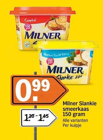 Aanbiedingen Milner slankie smeerkaas - Milner - Geldig van 14/05/2017 tot 21/05/2017 bij Albert Heijn