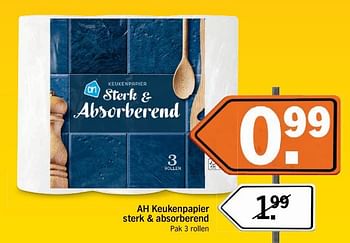 Aanbiedingen Ah keukenpapier sterk + absorberend - Huismerk - Albert Heijn - Geldig van 14/05/2017 tot 21/05/2017 bij Albert Heijn