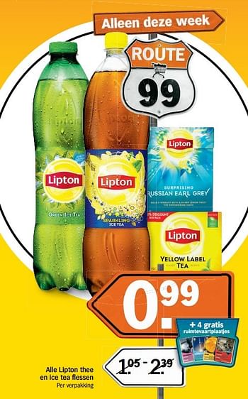 Aanbiedingen Alle lipton thee en ice tea flessen per verpakking - Lipton - Geldig van 14/05/2017 tot 21/05/2017 bij Albert Heijn