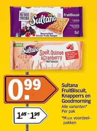 Aanbiedingen Sultana fruitbiscuit, knapperrs en goodmorning - Sultana - Geldig van 14/05/2017 tot 21/05/2017 bij Albert Heijn