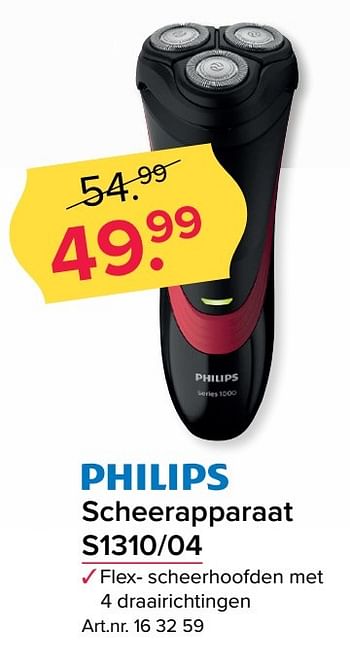 Aanbiedingen Philips scheerapparaat s1310-04 - Philips - Geldig van 15/05/2017 tot 21/05/2017 bij Kijkshop
