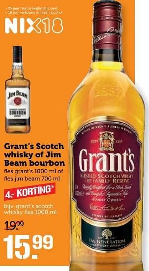 Aanbiedingen Grant`s scotch whisky of jim beam bourbon - Huismerk - Coop - Geldig van 15/05/2017 tot 21/05/2017 bij Coop