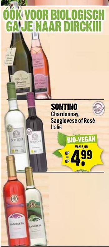 Aanbiedingen Sontino chardonnay, sangiovese of rosé italië - Rode wijnen - Geldig van 15/05/2017 tot 21/05/2017 bij Dirk III