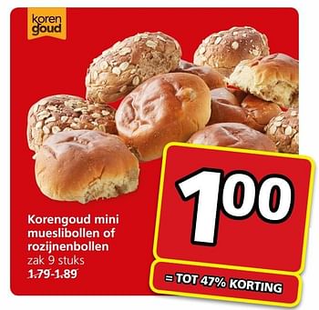 Aanbiedingen Korengoud mini mueslibollen of rozijnenbollen - Korengoud - Geldig van 15/05/2017 tot 21/05/2017 bij Jan Linders