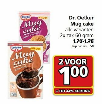 Aanbiedingen Dr. oetker mug cake alle varianten 2x zak 60 gram - Dr. Oetker - Geldig van 15/05/2017 tot 21/05/2017 bij Jan Linders