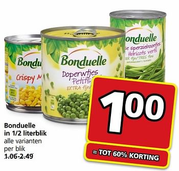 Aanbiedingen Bonduelle in 1-2 literblik - Bonduelle - Geldig van 15/05/2017 tot 21/05/2017 bij Jan Linders