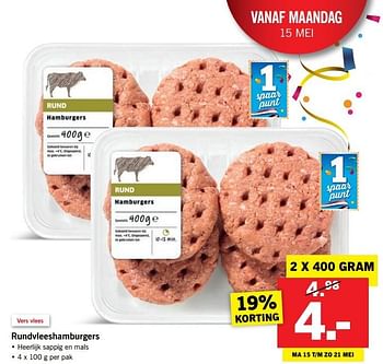 Aanbiedingen Rundvleeshamburgers - Huismerk - Lidl - Geldig van 14/05/2017 tot 21/05/2017 bij Lidl