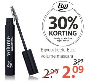 Aanbiedingen Etos volume mascara - Huismerk - Etos - Geldig van 15/05/2017 tot 21/05/2017 bij Etos