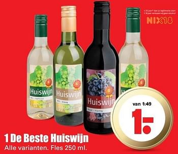 Aanbiedingen 1 de beste huiswijn - Rode wijnen - Geldig van 15/05/2017 tot 21/05/2017 bij Lekker Doen