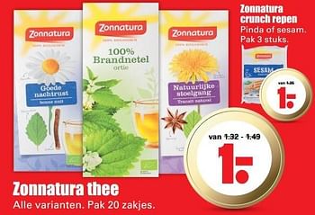 Aanbiedingen Zonnatura thee alle varianten - Zonnatura - Geldig van 15/05/2017 tot 21/05/2017 bij Lekker Doen
