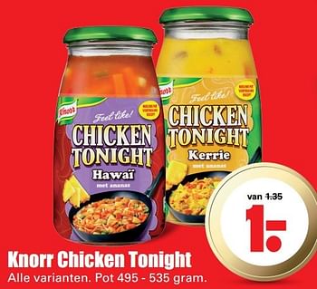 Aanbiedingen Knorr chicken tonight - Knorr - Geldig van 15/05/2017 tot 21/05/2017 bij Lekker Doen