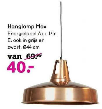 Aanbiedingen Hanglamp max - Huismerk - Leen Bakker - Geldig van 08/05/2017 tot 21/05/2017 bij Leen Bakker
