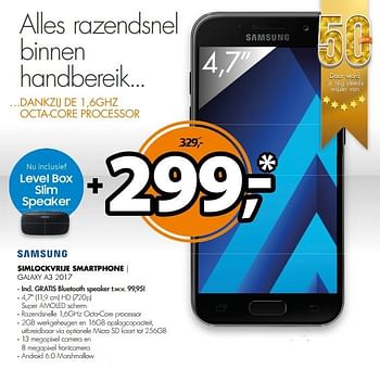 Aanbiedingen Samsung simlockvrije smartphone galaxy a3 2017 - Samsung - Geldig van 13/05/2017 tot 21/05/2017 bij Expert