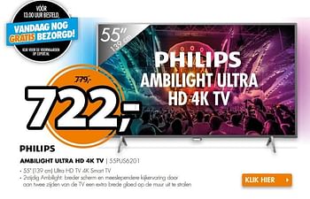 Aanbiedingen Philips ambilight ultra hd 4k tv 55pus6201 - Philips - Geldig van 13/05/2017 tot 21/05/2017 bij Expert