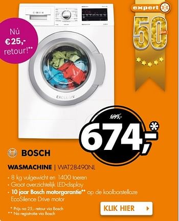 Aanbiedingen Bosch wasmachine wat28490nl - Bosch - Geldig van 13/05/2017 tot 21/05/2017 bij Expert