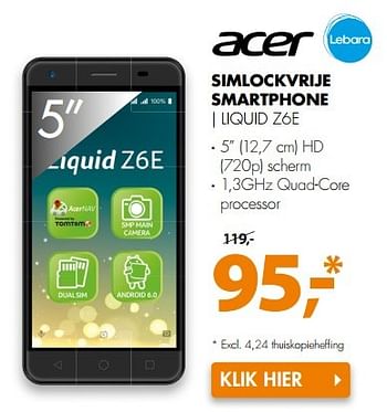Aanbiedingen Acer simlockvrije smartphone liquid z6e - Acer - Geldig van 13/05/2017 tot 21/05/2017 bij Expert