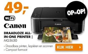Aanbiedingen Canon draadloze allin-one printer mg3650 - Canon - Geldig van 13/05/2017 tot 21/05/2017 bij Expert