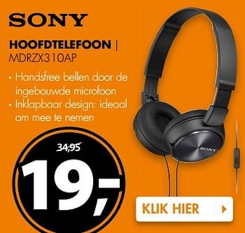 Aanbiedingen Sony hoofdtelefoon mdrzx310ap - Sony - Geldig van 13/05/2017 tot 21/05/2017 bij Expert