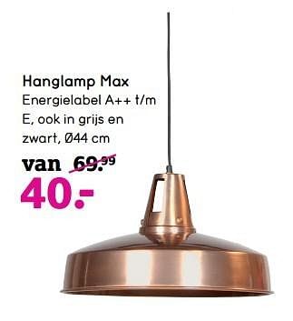 Aanbiedingen Hanglamp max - Huismerk - Leen Bakker - Geldig van 11/05/2017 tot 21/05/2017 bij Leen Bakker