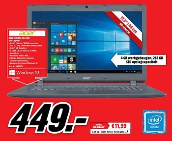 Aanbiedingen Acer es 17 es1-732-c1rz 17,3 laptop - Acer - Geldig van 15/05/2017 tot 21/05/2017 bij Media Markt