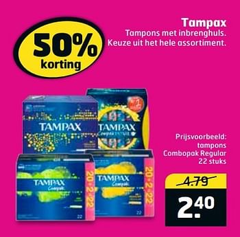 Aanbiedingen Tampax tampons combopak regular - Tampax - Geldig van 16/05/2017 tot 21/05/2017 bij Trekpleister
