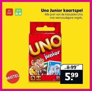 Aanbiedingen Uno junior kaartspel - Mattel - Geldig van 16/05/2017 tot 21/05/2017 bij Trekpleister