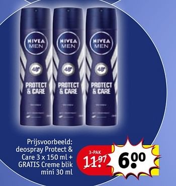 Aanbiedingen Deospray protect + care+ gratis creme blik mini - Nivea - Geldig van 16/05/2017 tot 28/05/2017 bij Kruidvat