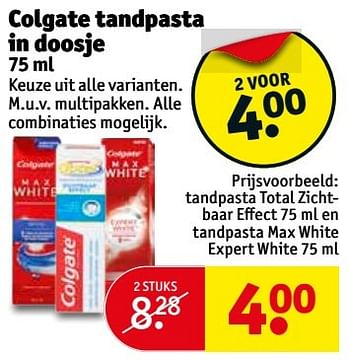 Aanbiedingen Tandpasta total zichtbaar effect en tandpasta max white expert white - Colgate - Geldig van 16/05/2017 tot 28/05/2017 bij Kruidvat
