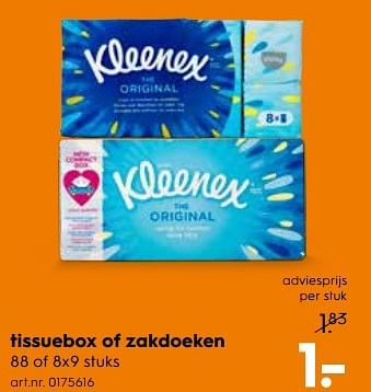 Aanbiedingen Tissuebox of zakdoeken - Kleenex - Geldig van 13/05/2017 tot 24/05/2017 bij Blokker