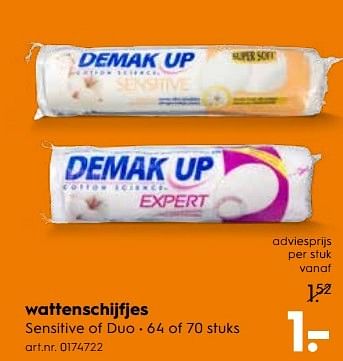 Aanbiedingen Wattenschijfjes sensitive of duo - Demak'Up - Geldig van 13/05/2017 tot 24/05/2017 bij Blokker