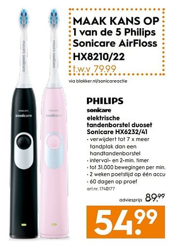 Aanbiedingen Philips elektrische tandenborstel duoset sonicare hx6232-41 - Philips - Geldig van 13/05/2017 tot 24/05/2017 bij Blokker