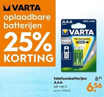 Aanbiedingen Telefoonbatterijen aaa - Varta - Geldig van 13/05/2017 tot 24/05/2017 bij Blokker