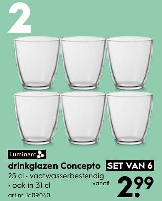 Aanbiedingen Drinkglazen concepto - Luminarc - Geldig van 13/05/2017 tot 24/05/2017 bij Blokker